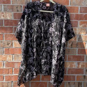 Sunflower Black Print Swimsuit Coverup Free Size Tie Waist Flowy